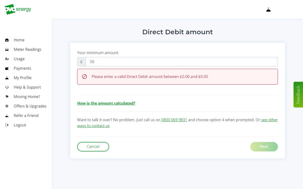 infoxicated's tweet image. I'm in the midst of an account migration with .@OVOEnergy and received an email that said I had to set my direct debit and provide meter readings. So I go to do that but I can't come up with a figure that's between £0.00 and £0.00! 🤣 #clientsidevalidation #webdev