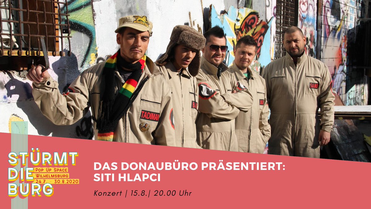 Am Samstag 15.08.2020, 20.00 Uhr auf der Wilhelmsburg in Ulm. Live Open-Air-Konzert mit der slowenischen Formation Siti Hlapci. Kommt vorbei - wir freuen uns auf euch!