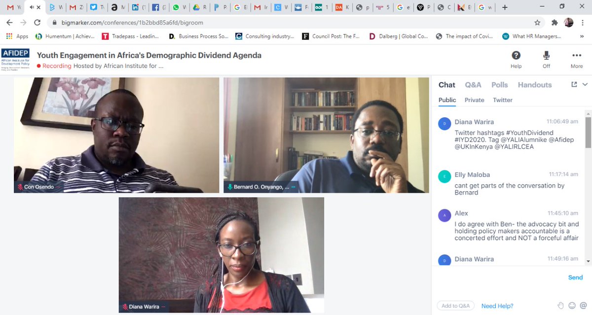 MbuveReuben's tweet photo. Participating in "Youth Engagement in Africa's Demographic Dividend Agenda"

#YouthDividend #IYD2020. #AboveTheNorm

 @YALIAlumnike @Afidep @UKInKenya @YALIRLCEA @AjiryKE @NumeraConsult @deewarira https://t.co/63BW6sj8AX