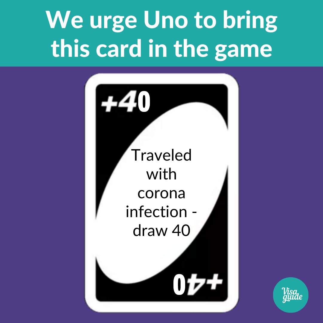 TeamVisaGuide's tweet photo. Can we please add it to UNO cards? @realUNOgame
.
.
#uno #quarantinedgames #travelmeme #visaguide #wanderlust #travel #TravelersChoice https://t.co/iljyGqAfoS