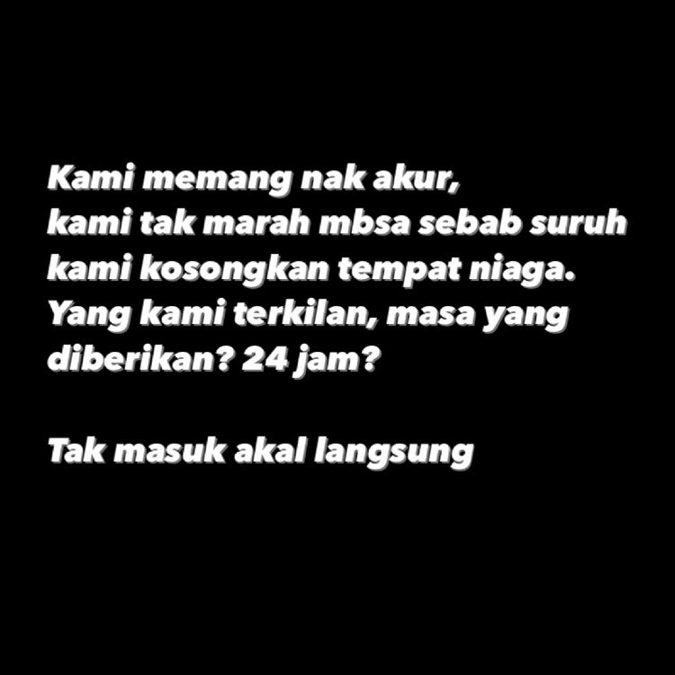 plonxbox's tweet photo. Doakan semua peniaga jalanan dilimpahkan rezeki dan boleh sewa kedai yang proper.

Lesen? Saya yakin semua peniaga dah cuba untuk apply ini. Malah kami berkali-kali turun naik mbsa. 

Semoga ini bukanlah pengakhiran kami dan peniaga2 lain yang terjejas 💪🏼. https://t.co/kEr1Y8ly3k