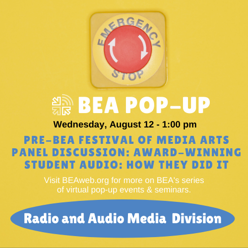 AUCJRMC's tweet photo. Join the @BEAWebTweets Pop-Up session today where two of our JRMC students will discuss their award-winning audio pieces: @queentobgy and @habibasallam21. Co-moderated by @KimFoxWOSU. #JRMCsuccess

Aug. 12 at 7p Cairo time
Produced by @BEA_RadioAudio
https://t.co/yl1m2apavZ https://t.co/F0oX7ChaXv