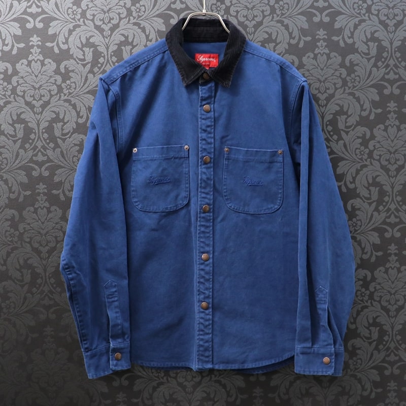 Supreme Script Canvas Snap Shirt navy