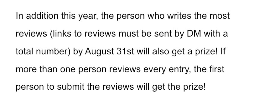 There’s still chance to win an amazing prize! You have until August 31st to review every entry and DM me. There are 249 in total! 🤗