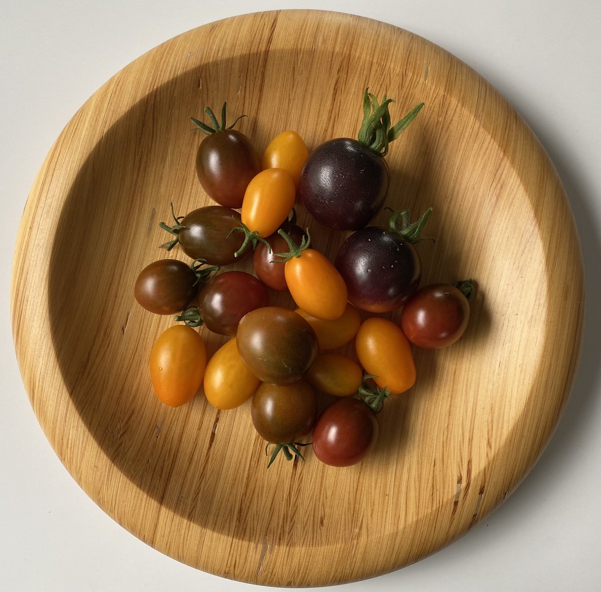 Mitä tapahtuu, kun ostaa cittarista tomaattimix-rasia, ottaa muutaman siemenen talteen ja turppaa ne keväällä multaan? No, totuuden nimessä on sanottava, että noi pari tumminta oli valmiita taimia <a href="/ViherpeukalotFi/">Viherpeukalot.fi</a> valikoimasta. #sadonkorjuunaika