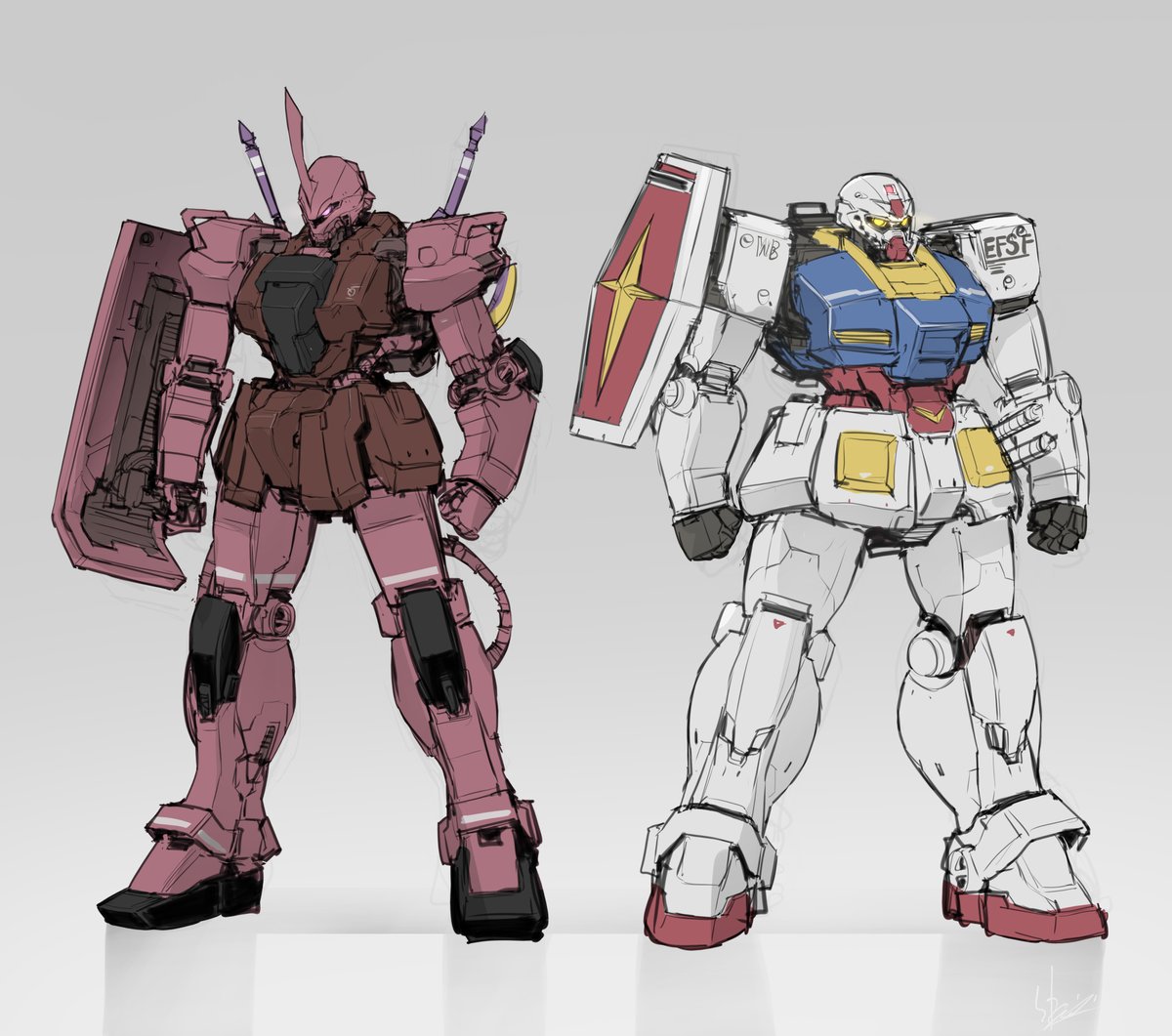 rx-78-2 mecha no humans robot mobile suit shield clenched hands one-eyed  illustration images