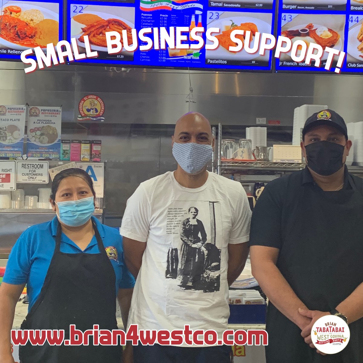 Brian4WC's tweet photo. Excelente y auténtica comida Salvadoreña en el corazón de West Covina. Apoyemos negocios locales como El Jerih Pupuseria y Restaurant. Vota Brian Tabatabai y síguenos en https://t.co/R6AgNsmNfk https://t.co/mBbBZjUuzr