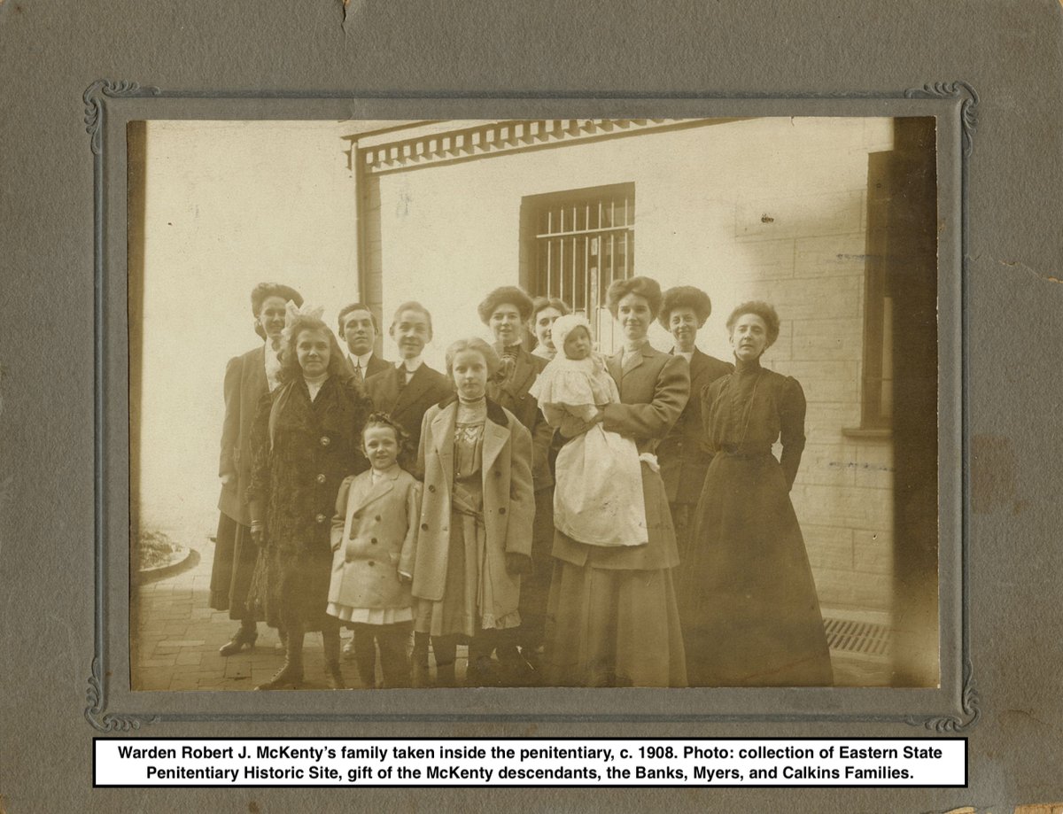 8/14 Perhaps no other family was as connected to the prison as Warden Robert McKenty’s. A widower, he married the prison’s matron, Ella Dickinson, in 1912. He employed 3 of his sons at Eastern State, and his daughter Elsie got married at the prison.  #HiddenESP