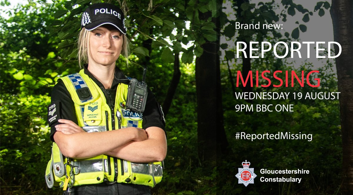 Glos_Police's tweet image. Did we mention we’re featured in the next series of #ReportedMissing? The first episode will air on Wednesday 19 August at 9pm on @BBCOne but @cheshirepolice will kickoff the series with a one-off episode this evening. So if you're tuning in, don't forget to hit series record!