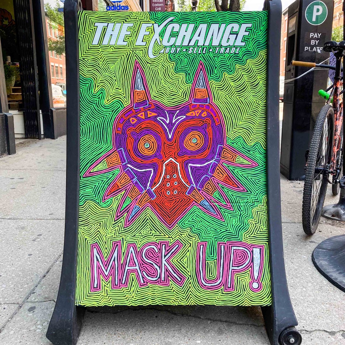 Check out this #MajorasMask sidewalk sign made by one of our employees in #WickerPark #Chicago #Zelda