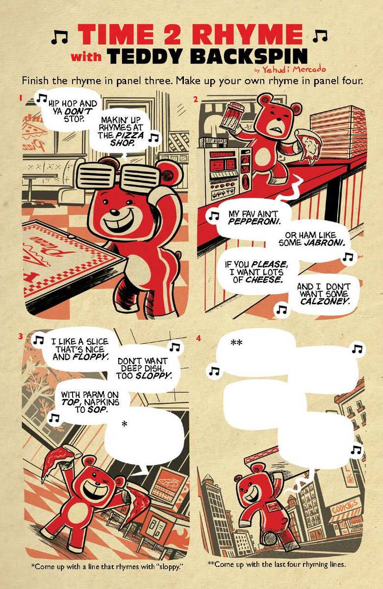 OniPress's tweet photo. Happy #fcbd2020 to @ymercado's Super Mercado Mix Tape! 🎉 😎 Catch a peek into #SciFu and #FunFunFunWorld, make your own rhyme in an activity with Teddy Backspin, and learn more about the creative process when you grab a copy at your shop today! #ncbd https://t.co/nrqtzMgFSG