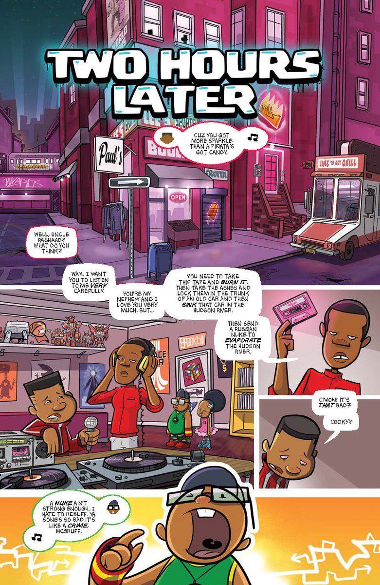 OniPress's tweet photo. Happy #fcbd2020 to @ymercado's Super Mercado Mix Tape! 🎉 😎 Catch a peek into #SciFu and #FunFunFunWorld, make your own rhyme in an activity with Teddy Backspin, and learn more about the creative process when you grab a copy at your shop today! #ncbd https://t.co/nrqtzMgFSG