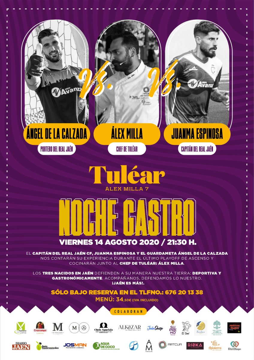 ¡Este viernes día 14 vuelve la #NocheGastro!  🥳
Retomamos la velada aplazada con unos colaboradores geniales, como son Ángel de la Calzada y Juanma Espinosa del Real Jaén CF, ¡estamos deseando! 👨🏻‍🍳😄

Reserva ya tu mesa 😉
📲 676 20 13 38

#Tuléar #Gastronomía #Jaén #Intensidad