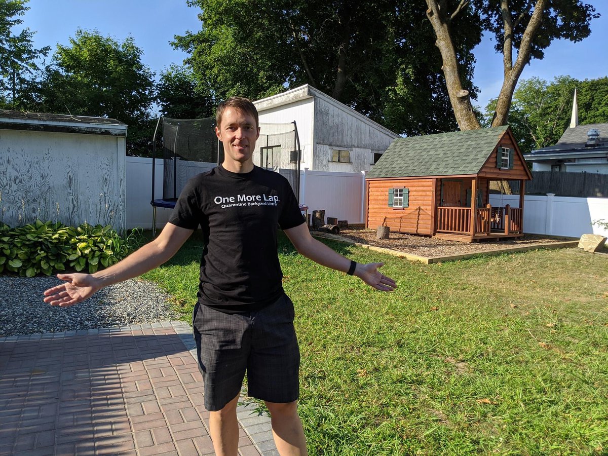 RunThisTownYEG's tweet photo. We’re thrilled to see so many QBU shirt photos popping up on our social feeds. 

The winner of the July edition of @theQuarantineBU, Jon Noll proudly wearing his #OneMoreLap shirt with the official license plate displaying his total race mileage. Unbelievable https://t.co/KJtkdjwKjb