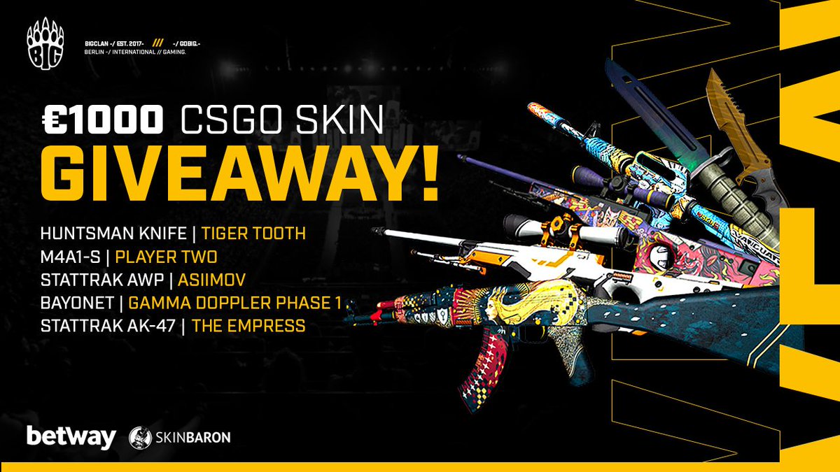 🎉 MEGA GIVEAWAY ALERT 🎉

To celebrate topping the world rankings, we are teaming up with <a href="/betwayesports/">Betway Esports</a> and <a href="/SkinBaronEN/">SkinBaron.com</a> for a huge skin giveaway! 🔥

Enter: bit.ly/BIGSummer2020

#GOBIG 18+