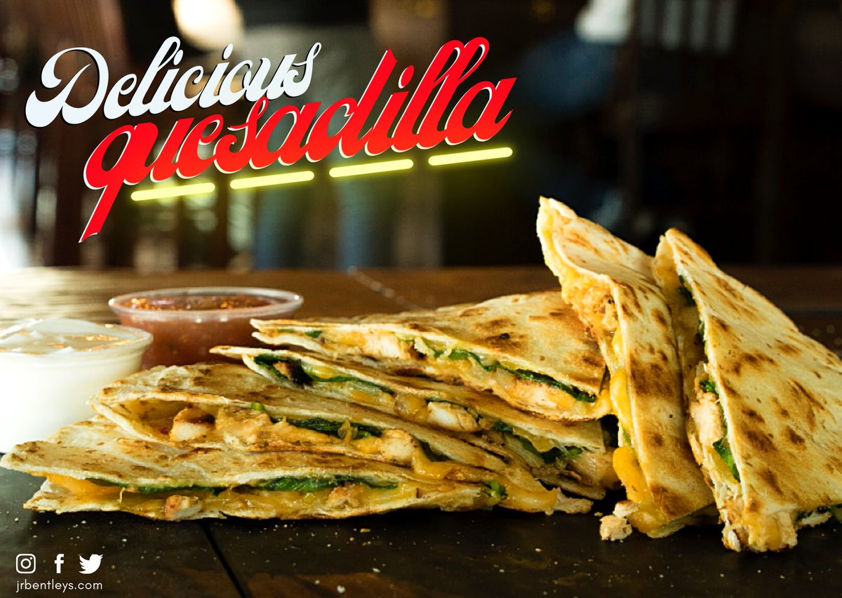 jrbentleys's tweet photo. You won't be able to resist our warm, cheesy, mouthwatering quesadillas with pulled pork or vegetarian...🤤😍 https://t.co/poY0VLIB2R
