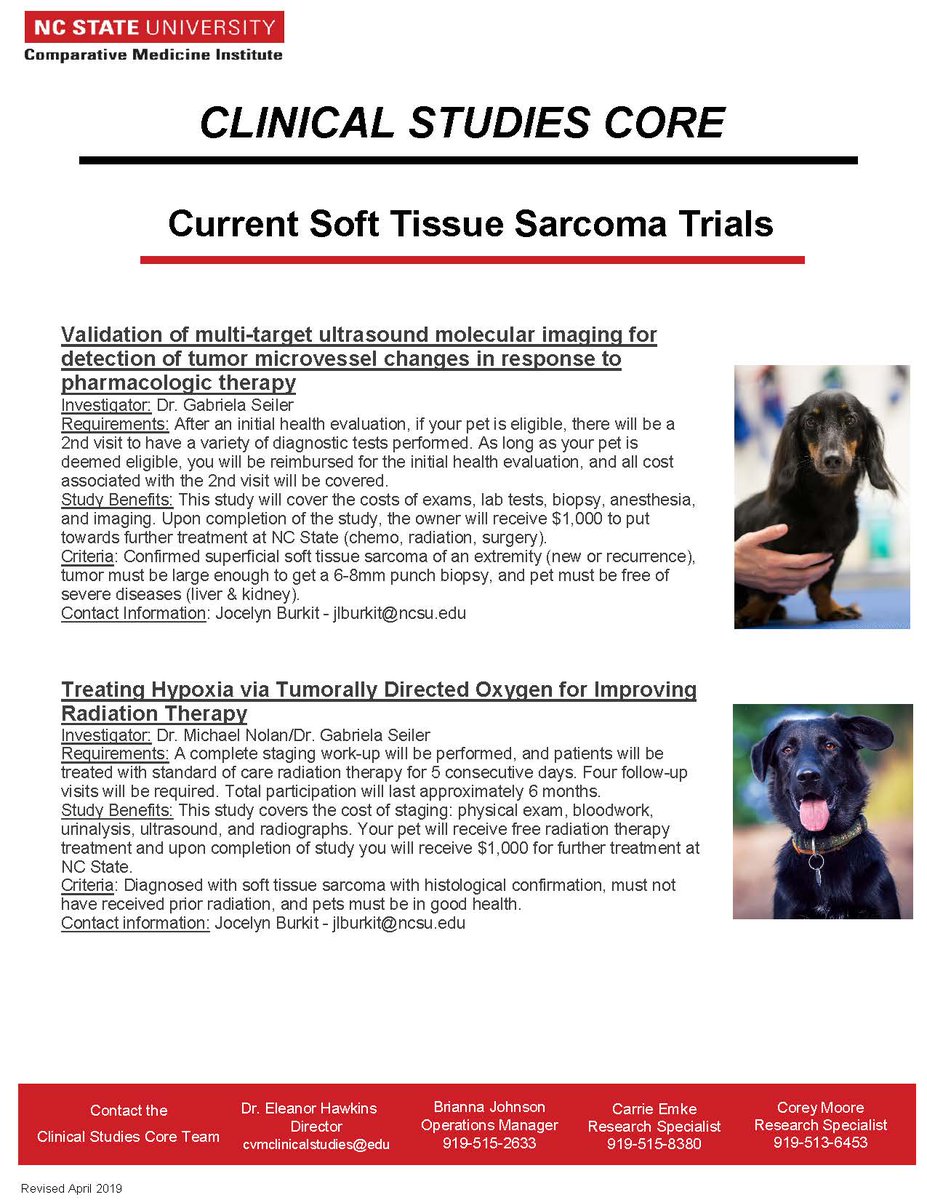 NCStateVetMed's tweet photo. Clinical trials: We're looking for dogs to participate in two soft tissue sarcoma studies. 

https://t.co/WZ1lXZWTew https://t.co/MNkQLcOK8K