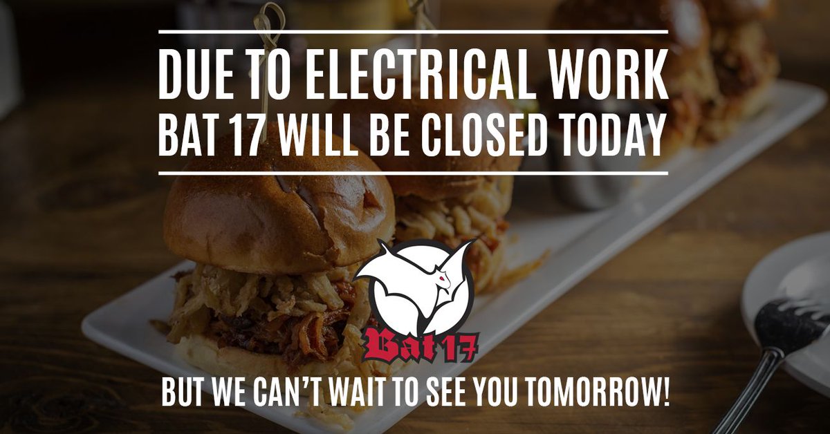 Bat 17 will be closed today, August 12th for some necessary electrical work. We will be open on August 13th during our usual hours from 11 AM to 10 PM to satisfy all of your cravings. View our menu online at bat17evanston.com and plan your order ahead!
 
#Bat17 #Evanston