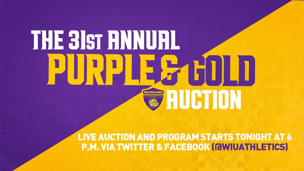 WIUAthletics's tweet photo. Join us TONIGHT for the 31st Annual Purple 🟣 &amp; Gold 🟡Auction! 

The live auction and program starts at 6 p.m. and will be streamed via Facebook &amp; Twitter (@WIUAthletics). https://t.co/4kiEcRocYE