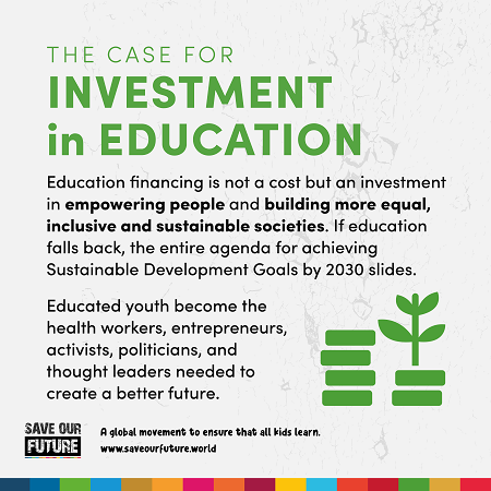 WBG_Education's tweet photo. If #education falls back, the entire #SDGoals agenda falls back. We must invest in #education today. #SaveOurFuture @savefuturenow #globalgoals https://t.co/S3i4OGjMFu