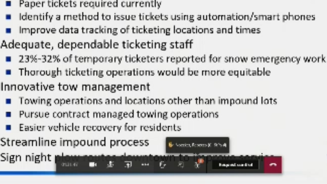 70 percent (!!!) of people who signed up to ticket/tag cars parked in snow routes don’t show up for work. It’s at night, it’s cold, it’s a holiday, tickets are handwritten. Only sworn officers can do electronic tickets.