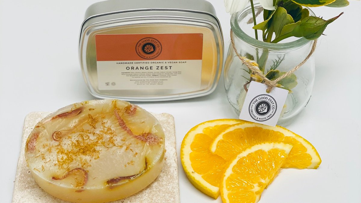 Love the smell of Oranges? Organic &amp; Vegan Orange Zest Soap with essential Orange oil. Comes with a stylish aluminium tin - perfect for a gift. Kind to your skin &amp; planet. #thegoodzestcompany #vegan #handmadesoap #Organicskincare #eco #greenbeauty #wastefree #noplastic