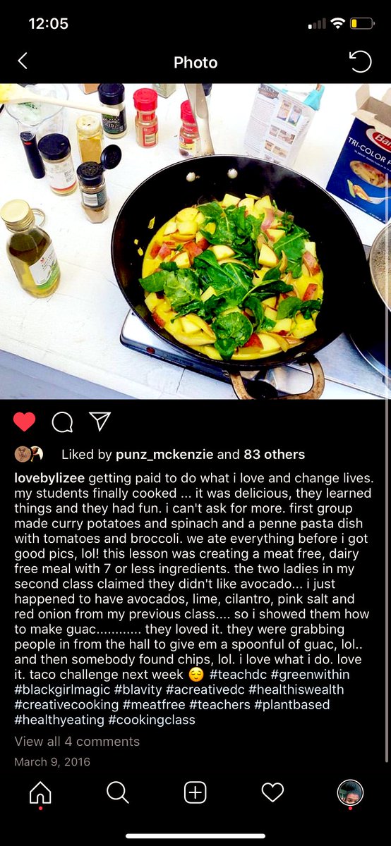 2016 i created a curriculum and taught a  #plantbased creative cooking class at a school in  #dc. we went grocery shopping, made meals, talked about nutrition and how to shop in a food desert. i'm "self taught". this was a huge confirmation & accomplishment for me.