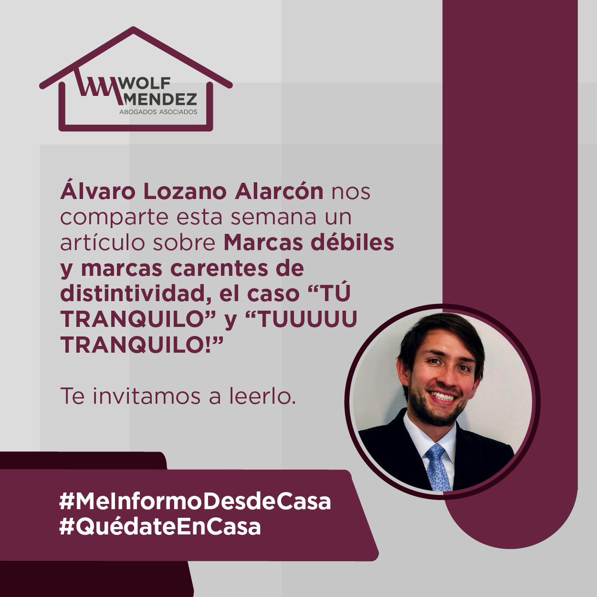 wolfmendez's tweet photo. #ArtículoDeLaSemana Los invitamos a leer este artículo que nos comparte Alvaro Lozano Alarcon sobre un caso resuelto por la oficina colombiana de marcas sobre el tema de marcas débiles carentes de distintividad. ¡Disfrútenlo! Link: https://t.co/NmULzh8w4p #SomosWolfMéndez https://t.co/fkZFZHKjpc
