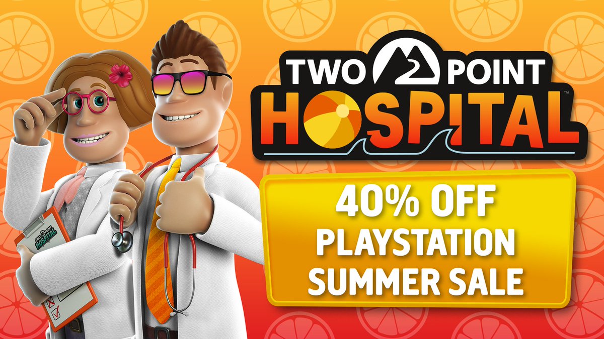 TwoPointStudios's tweet photo. ☀️ We know a lot of you are sick of summer by now, but aside from the sweaty butts and sticky heat there are some good things to come from it... like Two Point Hospital being 40% off in the Playstation Summer Sale! ☀️ 

Tweet done, if you need me I'll be in the fridge. https://t.co/WpKHAghwME