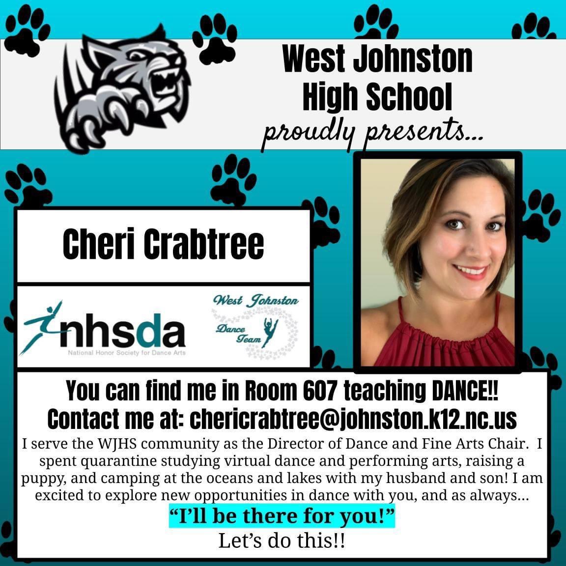CheriSCrabtree's tweet photo. Beginning year 6 at West Johnston High School and I'm ready to explore new experiences with dance students!!  I can't wait to see everyone! This semester will be different, but with open minds and positive thoughts, it will be fun!!

@WjhsNc #westjrocks #wjpride #thisiswest https://t.co/VXJyrk2At7
