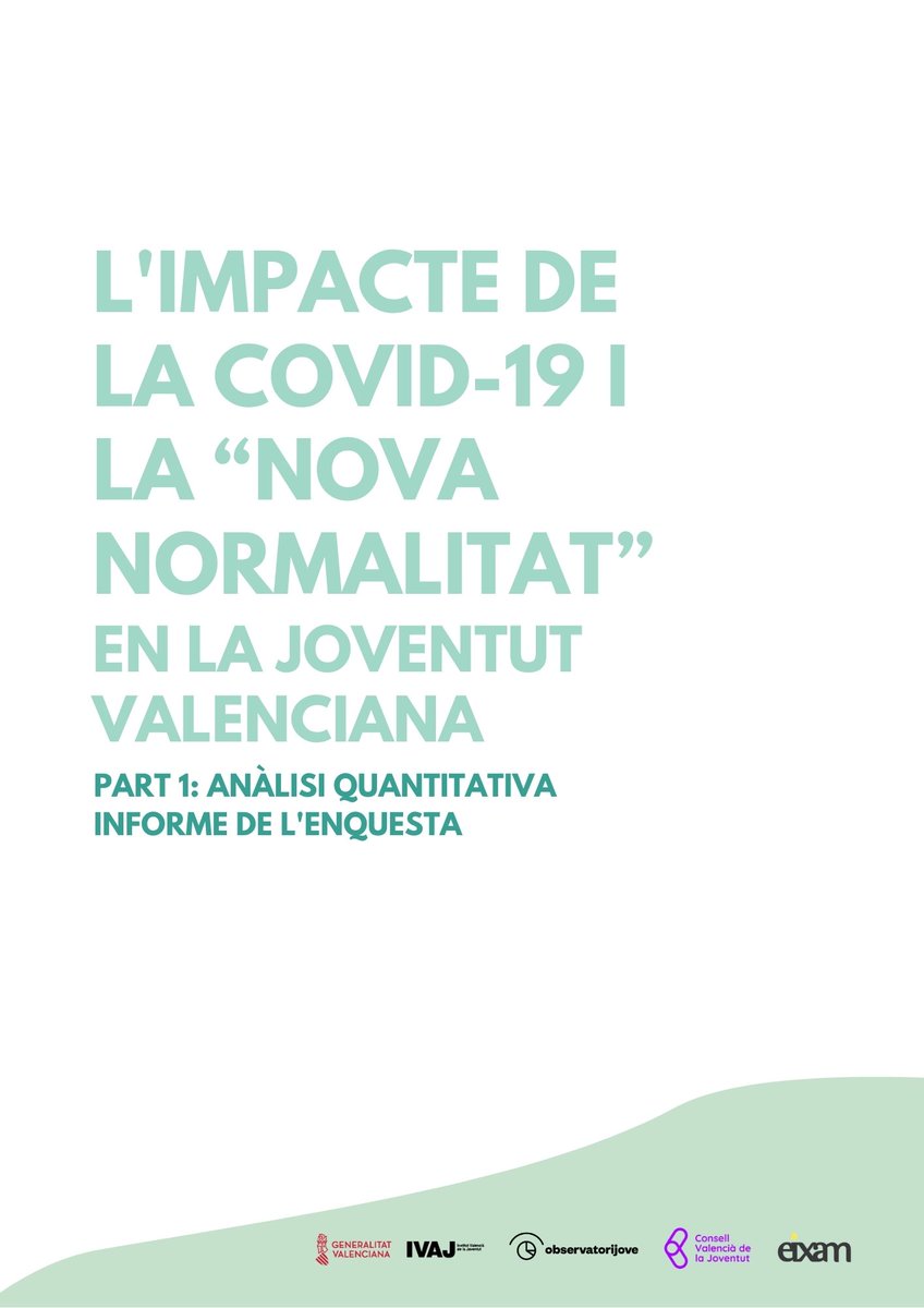 ConsellJove's tweet photo. L'estudi de l'impacte de la COVID-19 i la "nova normalitat" en la joventut valenciana aborda temes com l'educació, l'emancipació, l'ocupació o la convivència durant el confinament i com, això, ha influït en tots els àmbits de la vida jove.

Descarrega'l 👉 https://t.co/vscIyPC2qz https://t.co/1MIlG7vQYm