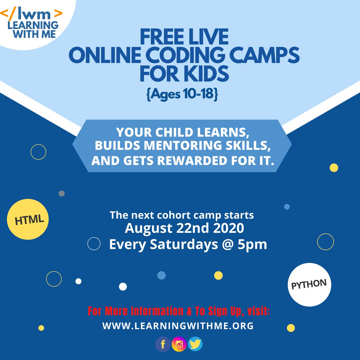 lwm_org's tweet image. #coding 
#codingforkids 
#freecodingforkids  
#computerscience
#computerprogramming
#codinglanguage
#codinglanguageforkids
#programmingforkids 
#python
#pythonforkids 
#html 
#htmlforkids 
#freecodingclasses 
#freeonlinecodingclass
#codingtrainingforchildren
#empoweringchildren