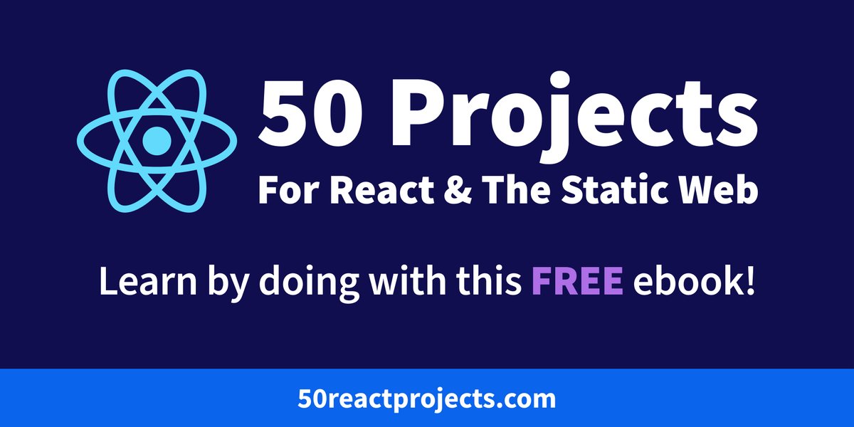 colbyfayock's tweet photo. 🥳 Todays the day. I’m officially launching my first ebook!

⚛️ 50 Projects for React &amp; the Static Web

📚 I’m a huge believer in learning by doing. This has 50 projects with briefs, layouts, and resources

💥 Best news ITS FREE!

🤗 RTs super appreciated

https://t.co/2P1VkUQTjm https://t.co/QbB1xPmiew