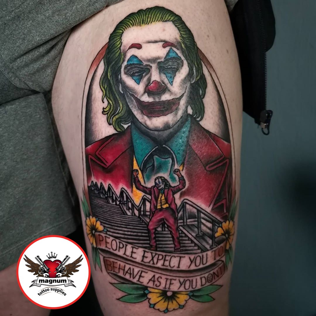 Magnumtattoosupplies Auf Twitter People Expect You To Behave As If You Don T Amazing Joker Tattoo Done With Magnumtattoosupplies By Danny Taylor Neotradsub Oldschooltattoo Oldlines Neotrad Neotraditional Bright And Bold