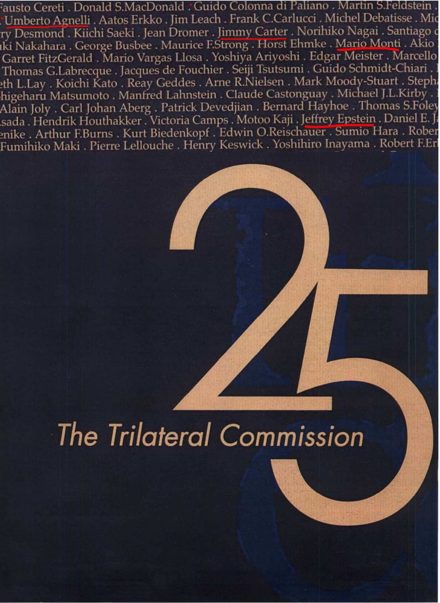 Wikileaks_Ita's tweet photo. #Trilateral1998 Mario #Monti in copertina 25° Anniversario Commissione #Trilateral con Jeffrey #Epstein, Umberto #Agnelli, Jimmy #Carter ecc
#DeepState https://t.co/VAdbexN8n0