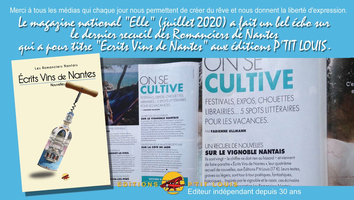 Ed_Ptit_Louis's tweet photo. Merci aux médias qui ouvrent leurs colonnes à l'un de nos ouvrages publié par une maison d'édition indépendante bretonne. Merci à la journaliste de Elle, qui l'a choisi parmi ses 5 spots littéraires des vacances ! #magazine #magazineelle #nantes #litteraires #presse #nouvelles https://t.co/5hf97hh40Y