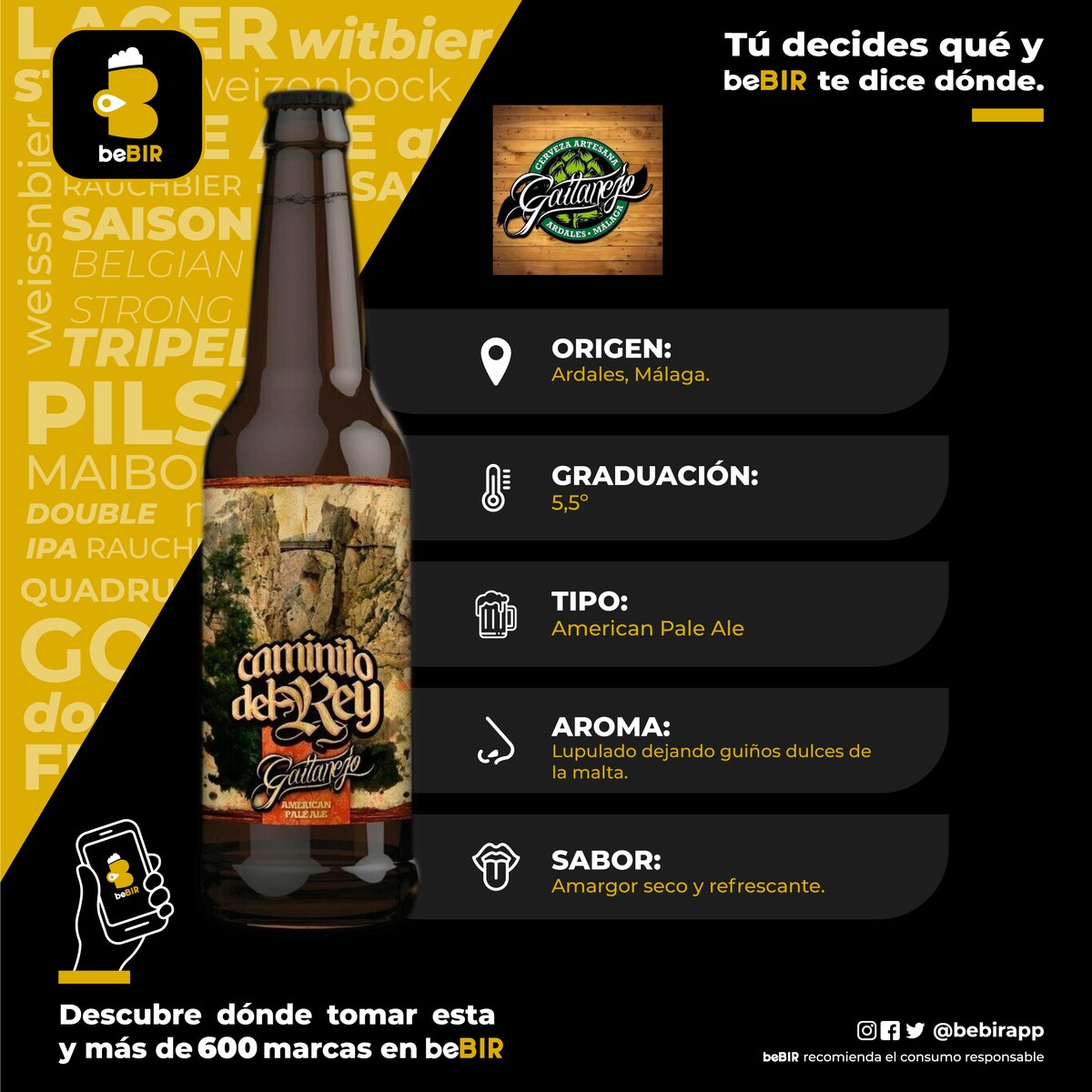 bebirapp's tweet photo. Descubre la #cerveza @gaitanejo  y más de 600 #cervezas en nuestra app.
👉Conoce:
📍Origen📶Graduación🍺Tipo👃Aroma👅Sabor.

🎁 ¡El #viernes 14 sorteamos dos #packs!

Participa en instagram https://t.co/LV7umMPCO0