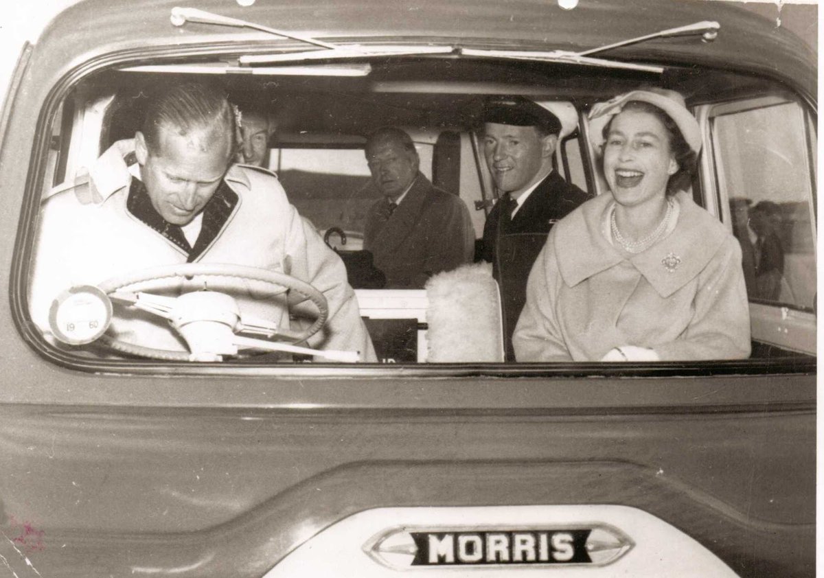 #royal #flashback "Two of the photos shown are of the Queen Elizabeth and the Duke of Edinburgh visiting Westray during their first visit to Orkney after the coronation on the 12th August 1960. Here we see the Queen laughing at Prince Philip trying to drive the school bus.