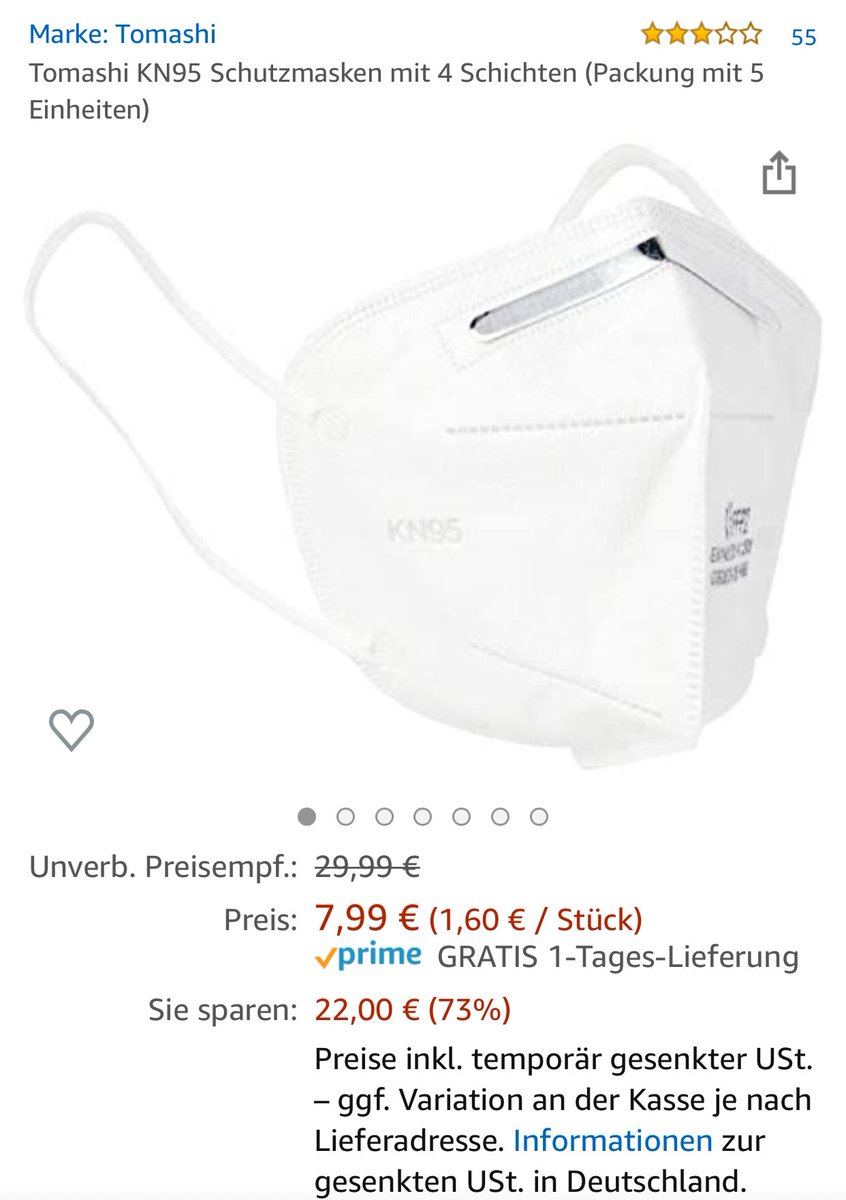 JoachimHesse's tweet photo. Hallo @amazonDE @AmazonHelp! Weshalb verkauft ihr gefälschte #FN95-#Schutzmasken obwohl schon diverse Kunden in den Rezensionen darauf hingewiesen haben? Statt sie aus dem Programm zu nehmen senkt ihr den Preis, damit noch mehr darauf reinfallen? 👎🏻 https://t.co/Xjr0opFwuq https://t.co/OFyqj2pmX9