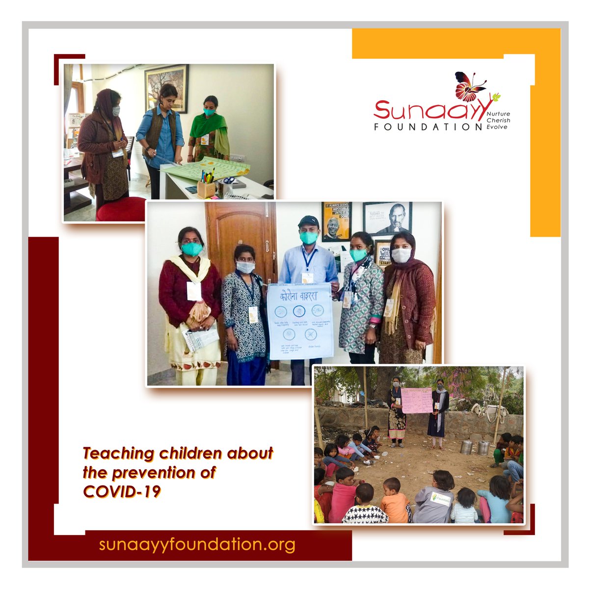 NishVishwa's tweet photo. COVID-19 awareness drive by the teachers of Sunaayy, by making posters about cleanliness and hygiene, use of sanitizers, and educating the children of different localities about the same. The role of the teachers during this pandemic is immense. #covid #children #support #love https://t.co/8V0JZPzEjN