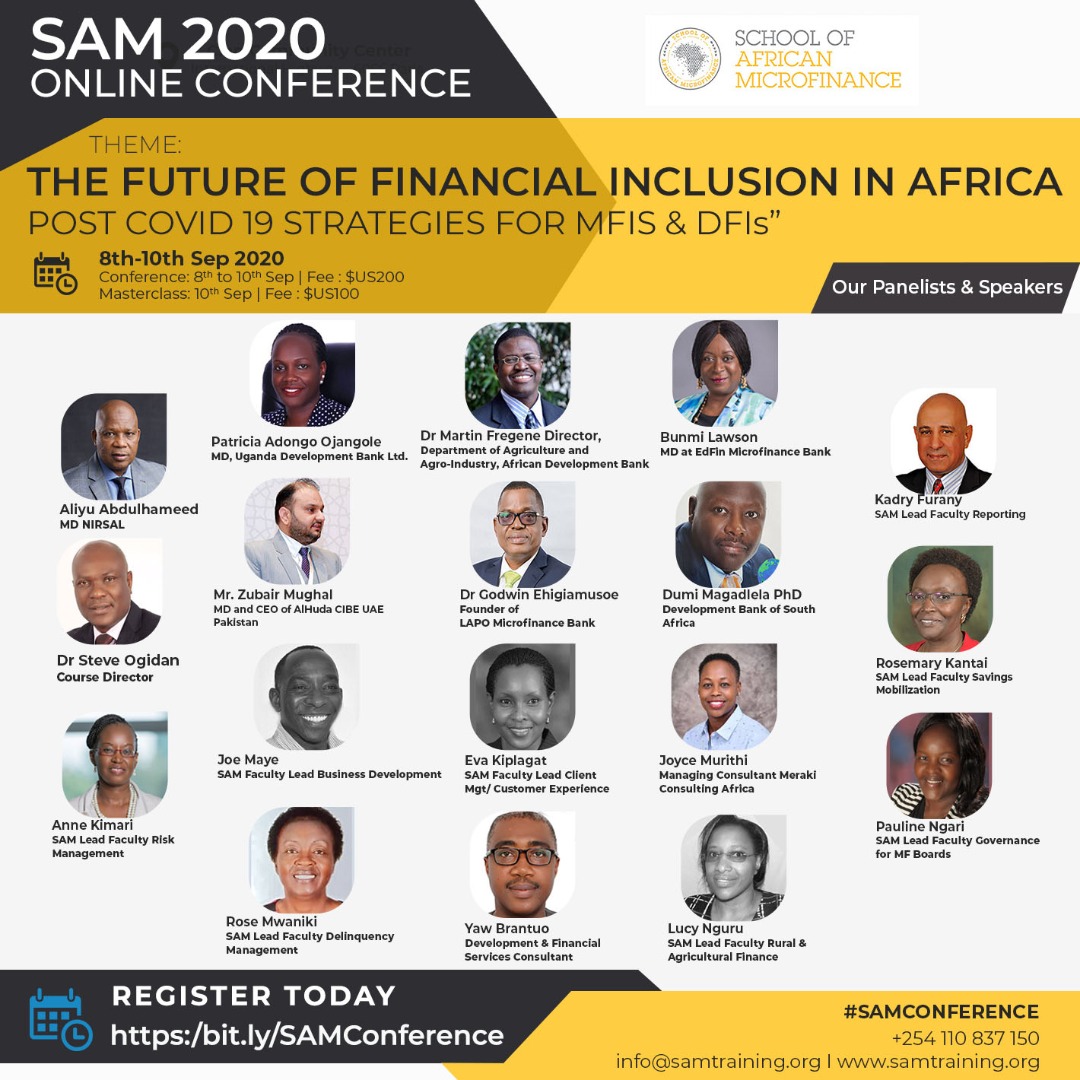 UchaUnimkeulayi's tweet photo. What is the future of Financial Inclusion in Africa post COVID 19? Join us at #SAMCONFERENCE and get insights! https://t.co/nBy0ZP6CrL