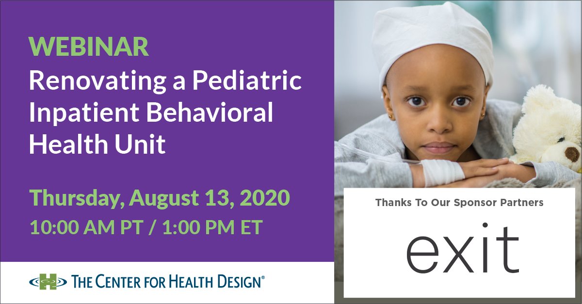 Exit Design (@exploreexit) on Twitter photo Join us today! 8/13 ET: FREE WEBINAR on Pediatric Behavioral Health Design featuring Laura Morris and Madeline Hill of <a href="/ArrayArch/">Array Architects</a>; hosted by The Center for Health Design@CHD_tweets #healthcaredesign #pediatricbehavioralhealth Join us today! 8/13 ET: FREE WEBINAR on Pediatric Behavioral Health Design featuring Laura Morris and Madeline Hill of <a href="/ArrayArch/">Array Architects</a>; hosted by The Center for Health Design@CHD_tweets #healthcaredesign #pediatricbehavioralhealth