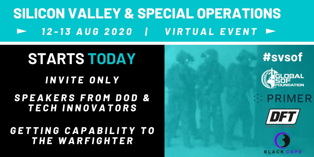 GlobalSOF's tweet photo. This was supposed to be in-person in March, but through a lot planning (& re-planning) we are finally launching it virtually! Excited to discuss getting Silicon Valley capabilities into the hands of warfighters. #svsof #SOF #virtual
@primer_ai @blackcapeio @NPS_Monterey https://t.co/1HClqgXNSz