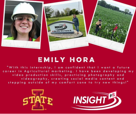 Insight_FS's tweet photo. Emily may be headed back to Iowa State, but you will continue to see the videos she put together this summer. We've enjoyed having Emily work with the marketing team to tell the story of Insight FS through video. Best of luck finishing up this your final year! #FSIntern #FSProud https://t.co/yofZr3Nv7n