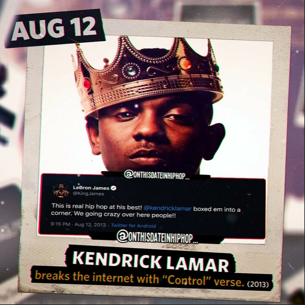 bleepthabastard's tweet photo. #OnThisDateInHipHop, the #ControlVerse was born - much to @kingjames’ enjoyment... lmOTDIHHao -- It was on this date that @FunkFlex debuted #BigSean's #Control on #Hot97 and nothing was the same after #KendrickLamar's verse. In the verse #KDot challenged… https://t.co/ZDelJX6LMU https://t.co/9EgELDlKgr