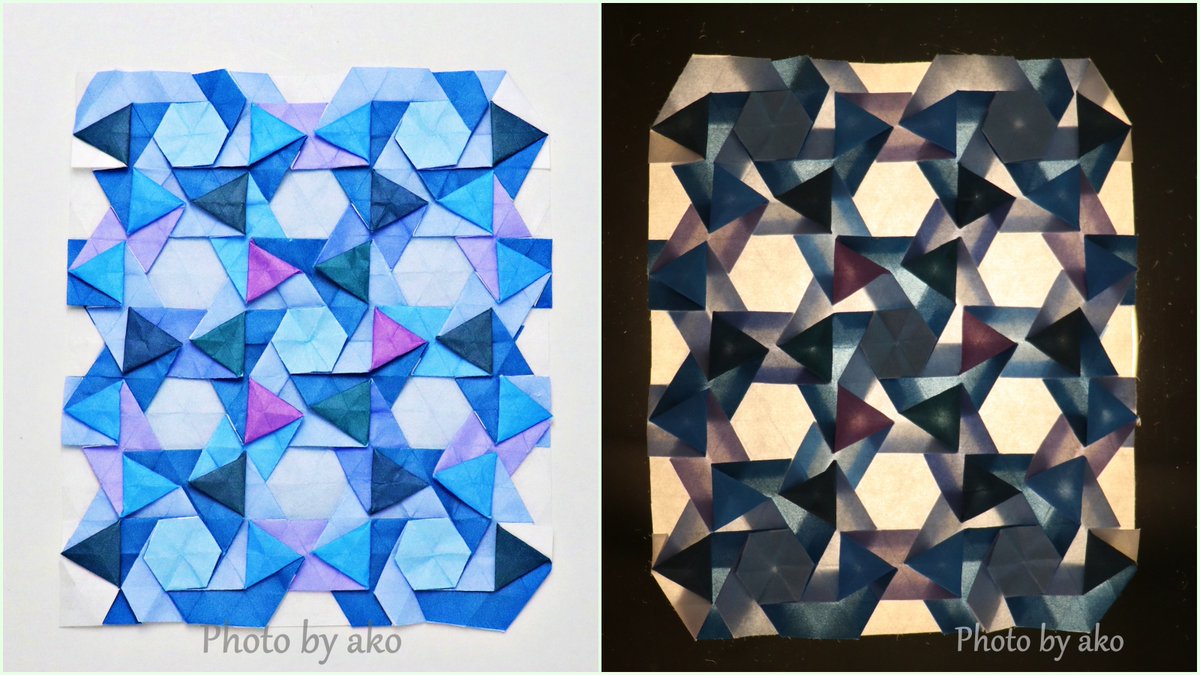 ako_origamirose's tweet photo. 【№14 ROMAN CHURCH FLOOR TILING】
タイトル通り美しいタイルの模様のようです。
次はもっと大きく折ってみたいです。
Eric Gjerde氏の「ORIGAMI TESSELLATIONS」より
#EricGjerde #tessellation #origami #折り紙作品 #平織り #テッセレーション https://t.co/cuHHDYOZJq
