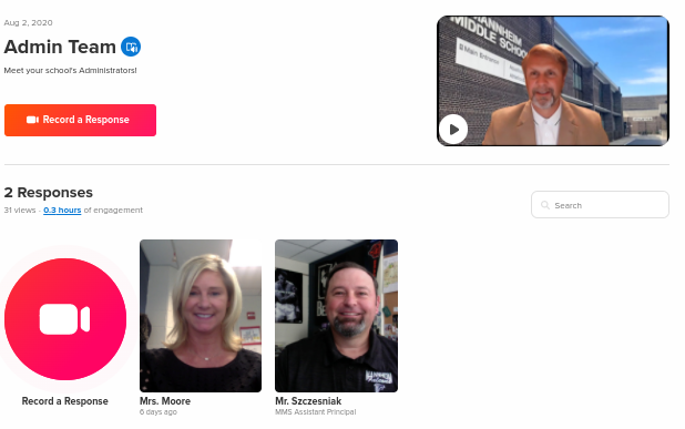 SantosEdTech's tweet photo. Virtual Open House launching tonight in @Flipgrid!  Staff intro videos and parent tech support videos, organized by team.  Thanks for teaming up with me on this one @liblady83!
 
#D83Falcons @D83Shines @moeszcz @njleonardi https://t.co/ZnA5dHLLad