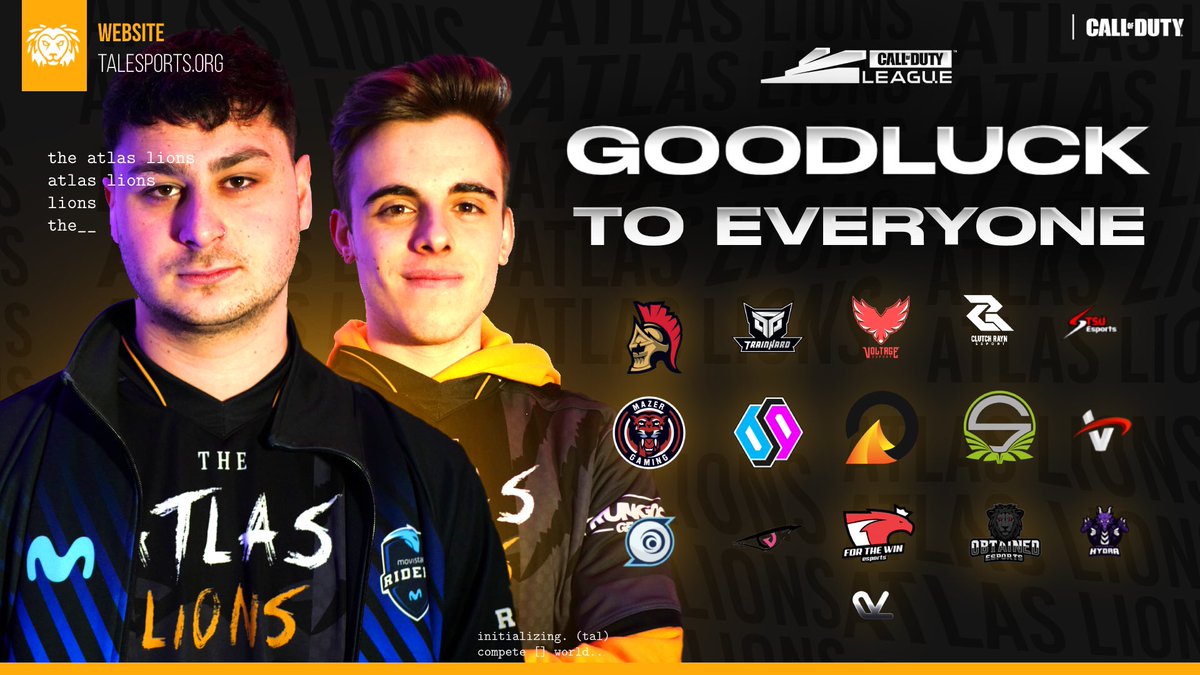 The <a href="/CODLeague/">Call of Duty League</a> World Championships is nearly upon us..

Good luck everyone! 👊

🇪🇸❤️

<a href="/OfficialTeamWaR/">Team WaR</a>
<a href="/SNG_Esports/">Team Singularity</a>
<a href="/ObtainedGG/">Obtained Esports</a>
<a href="/ftwesports/">FTW | For The Win Esports</a>
<a href="/eSport_Voltage/">Voltage</a>
@BDS_esport
<a href="/TrainHardEsport/">ᅟ</a>
<a href="/VrtexDE/">Team Vertex</a>
<a href="/MazerHQ/">Mazer</a>
@TSUGaming_
<a href="/ManchesterHydra/">Manchester Hydra</a>
<a href="/cowanaGaming/">cowana</a>
<a href="/ClutchRayn/">CR</a>
@LavityGaming

#TaL🦁