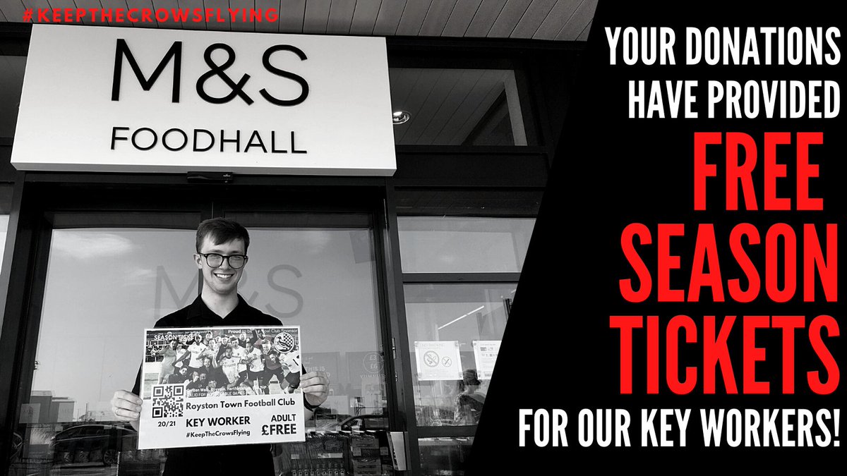 RoystonTownFC's tweet photo. Earlier today we presented another FREE season ticket to our local key workers thanks to your donations to our #KeepTheCrowsFlying campaign! Our local @marksandspencer were chuffed to receive their ticket!
#CROWS #COYC #ThankYouKeyWorkers https://t.co/CIWi8poFwL
