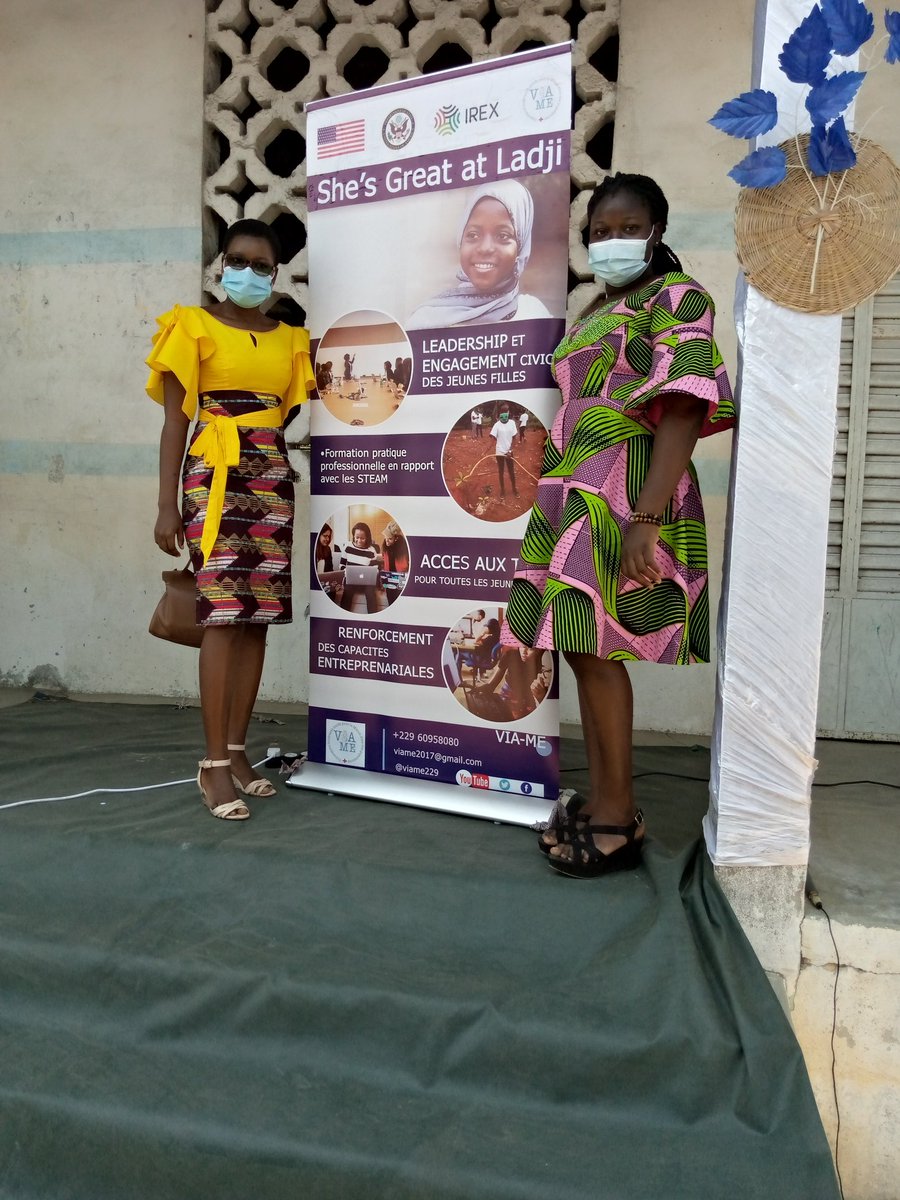 FASSINOUpascal3's tweet photo. Cérémonie de lancement du projet "SHE’S GREAT AT LADJI" initié par @ViaMe8 en partenariat avec @IREXintl. Cet projet vise à former 15 jeunes filles déscolarisées en #leadership, #SSRAJ, #engagement #civique et #entrepreuneriat afin de les rendre autonomes. https://t.co/Z91Y69VKfF